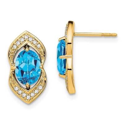 Blue Topaz Diamond Post Earrings 14k Gold EM7088-BT-014-YA, MPN: EM7088-BT-014-YA, 191101840050