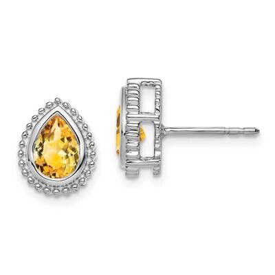 Pear Citrine Post Earrings 14k White Gold EM7203-CI-W, MPN: EM7203-CI-W, 191101842726