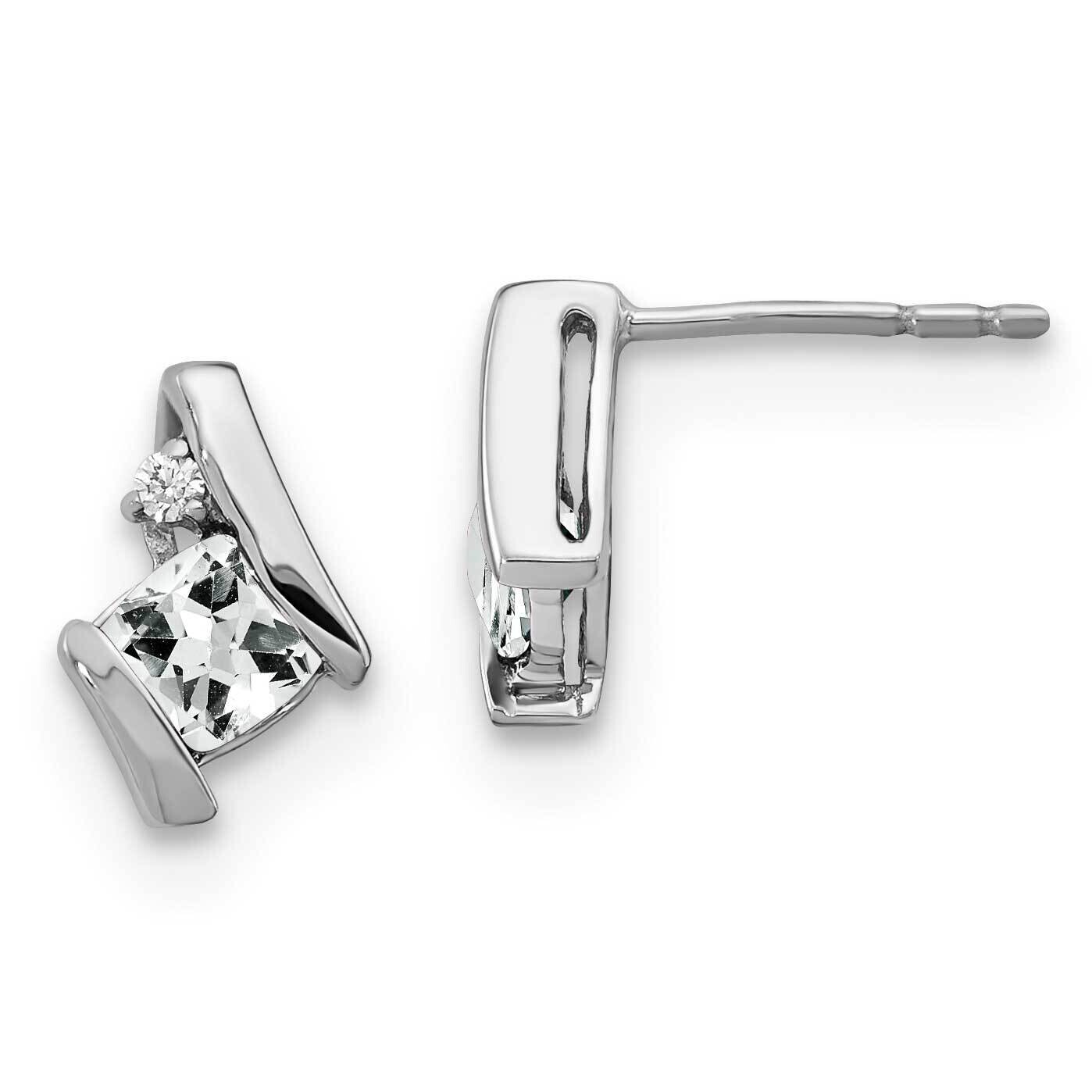 Cushion White Topaz Diamond Earrings 10k White Gold EM7398-WT-003-1WA