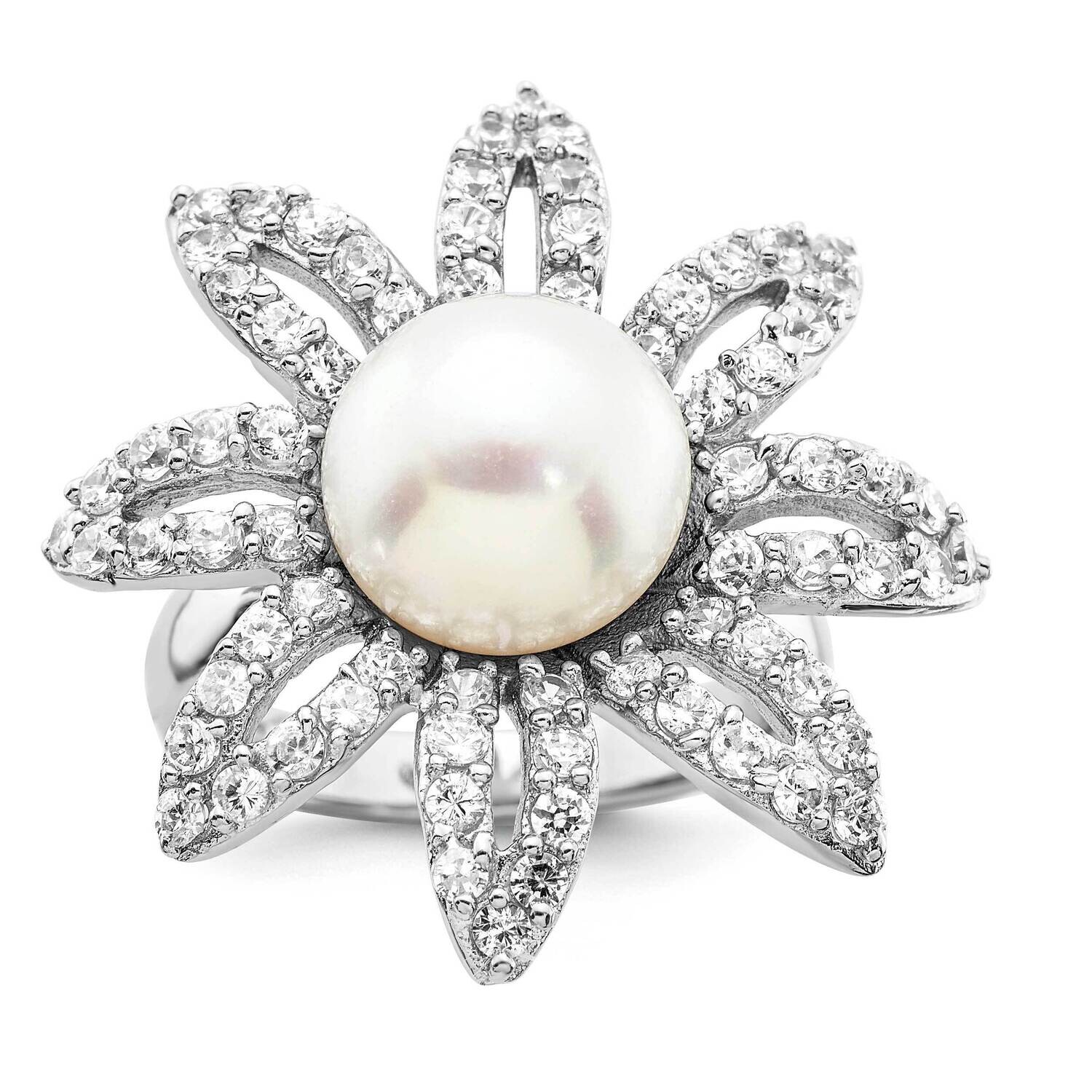 CZ &amp; Fwc Pearl Flower Ring Sterling Silver JRS2958, MPN: JRS2958,
