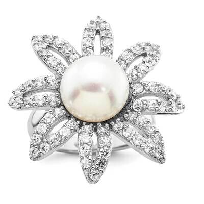 CZ &amp; Fwc Pearl Flower Ring Sterling Silver JRS2958, MPN: JRS2958,