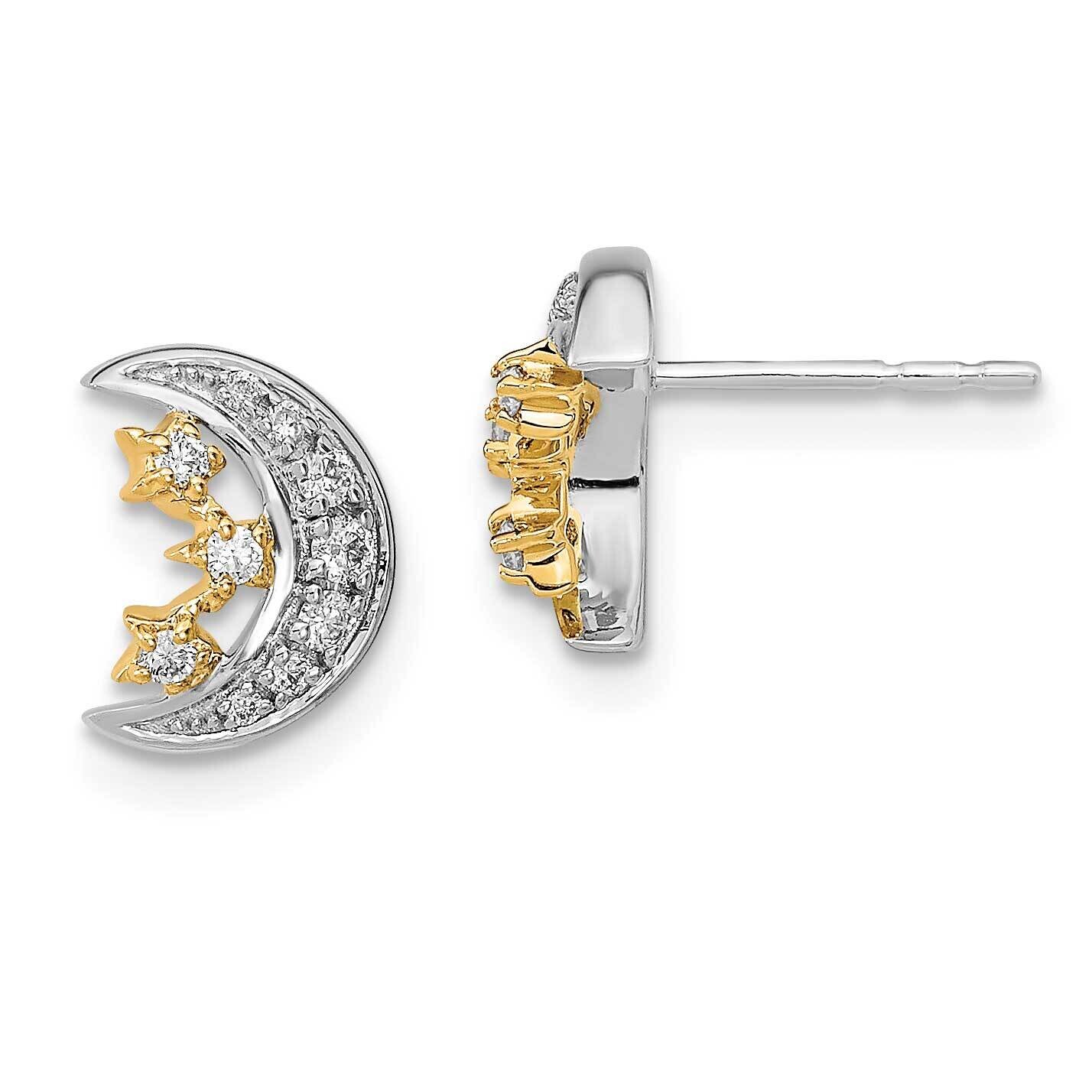 Moon 3Stars Diamond Post Earrings 14k Two-Tone Gold EM6850-017-WYA