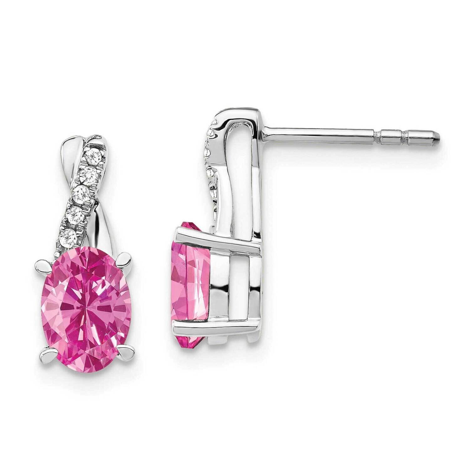 Created Pink Sapphire Diamond Earrings 14k White Gold EM4235-CPS-006-WA, MPN: EM4235-CPS-006-WA,