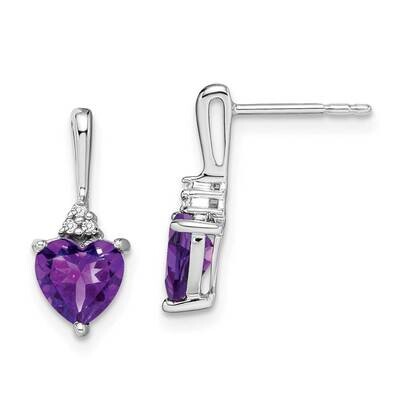 Amethyst Diamond Heart Earrings 14k White Gold EM7029-AM-003-WA, MPN: EM7029-AM-003-WA, 191101839337