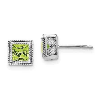 Square Peridot Diamond Earrings 14k White Gold EM7096-PE-016-WA, MPN: EM7096-PE-016-WA, 191101840951