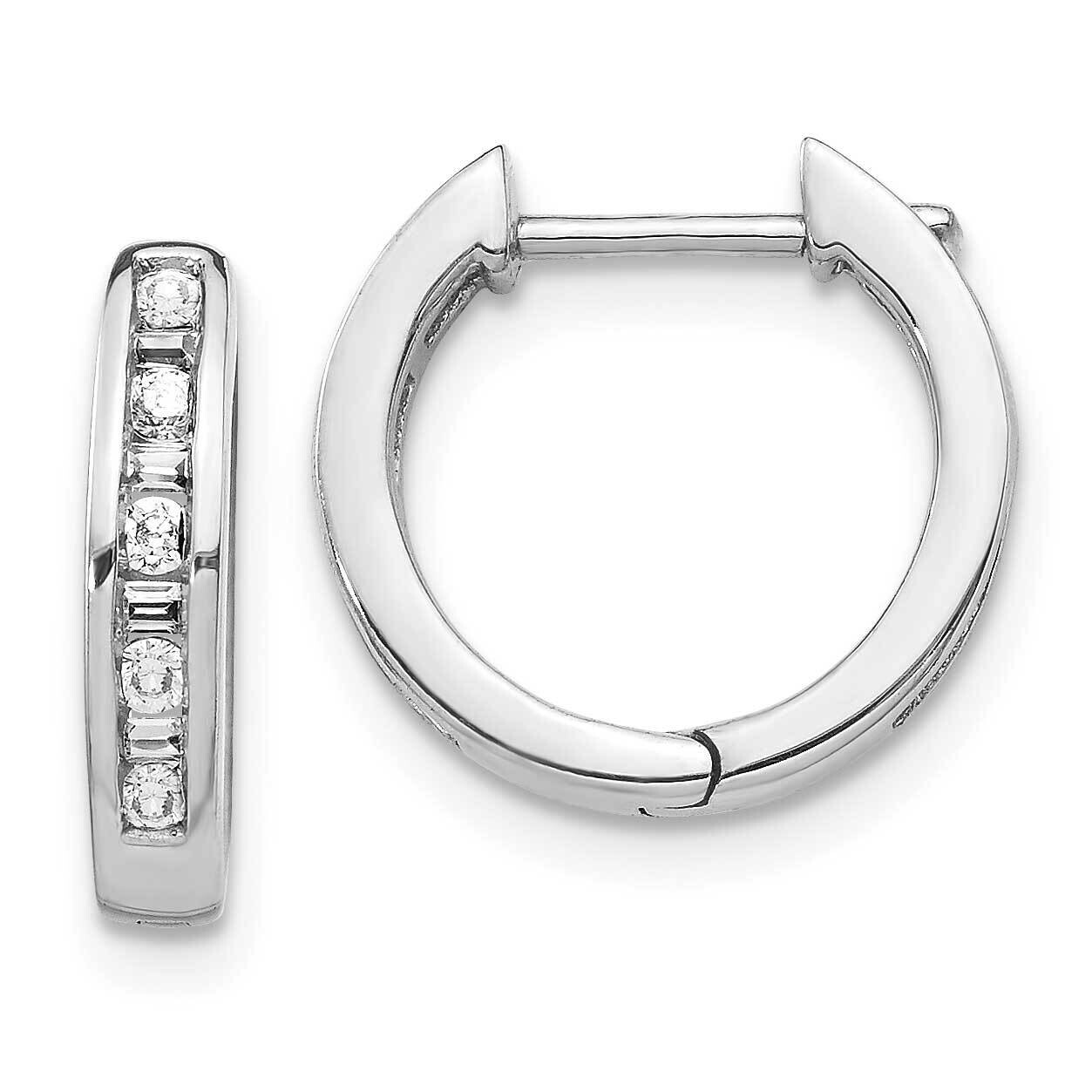 Round/Baguette Diamond Hinged Hoop Earrings 10k White Gold EM5359-025-1WA, MPN: EM5359-025-1WA,