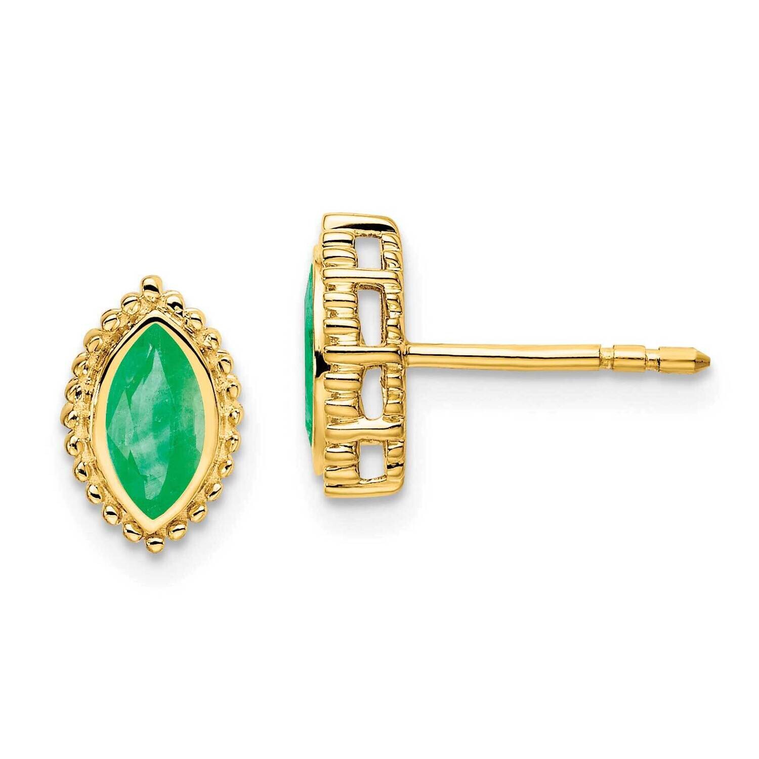 Marquise Emerald Post Earrings 14k Gold EM7204-EM-Y, MPN: EM7204-EM-Y, 191101842917