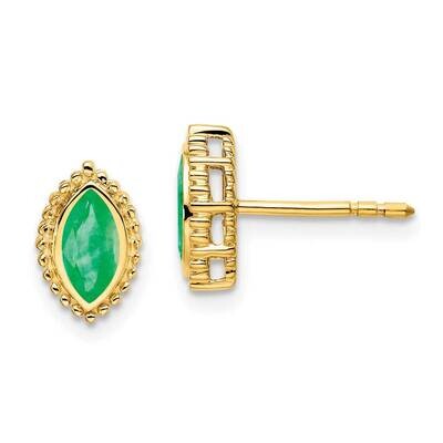 Marquise Emerald Post Earrings 14k Gold EM7204-EM-Y, MPN: EM7204-EM-Y, 191101842917