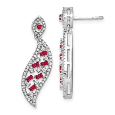 Ruby Diamond Wave Post Earrings 14k White Gold EM7193-RU-058-WA, MPN: EM7193-RU-058-WA, 191101842146