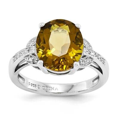 Oval Whiskey Quartz &amp; Diamond Ring Sterling Silver Rhodium-Plated QR3320WQ, MPN: QR3320WQ, 88395767…