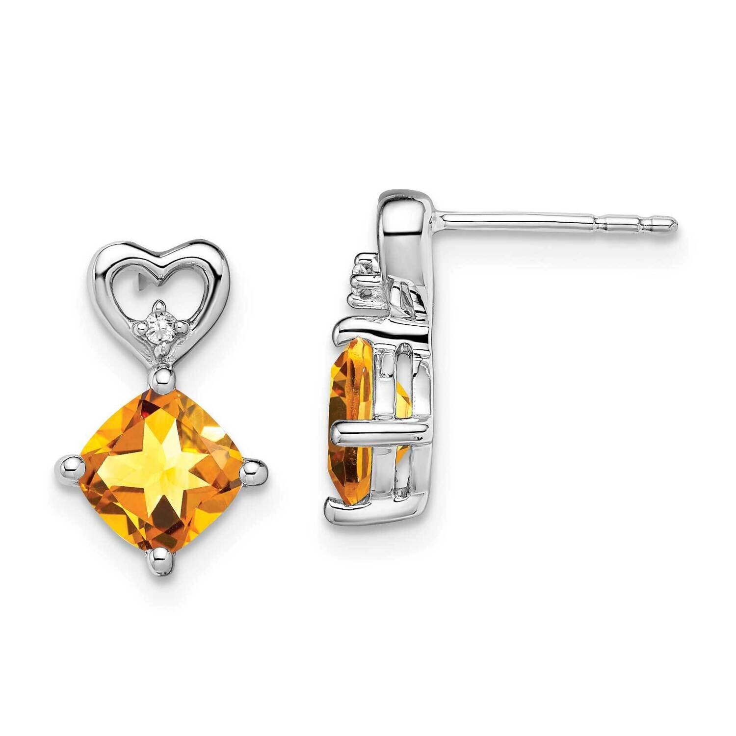 Citrine Diamond Heart Earrings 14k White Gold EM7399-CI-002-WA, MPN: EM7399-CI-002-WA, 191101401480