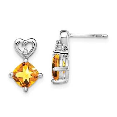 Citrine Diamond Heart Earrings 14k White Gold EM7399-CI-002-WA, MPN: EM7399-CI-002-WA, 191101401480