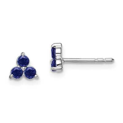 3-Stone Created Sapphire Triangle Earrings 14k White Gold EM7119-SA-W, MPN: EM7119-SA-W, 1911018416…