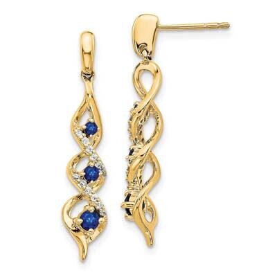 Diamond Blue Sapphire Post Dangle Earrings 14k Gold EM5599-SA-013-YA, MPN: EM5599-SA-013-YA, 883957…