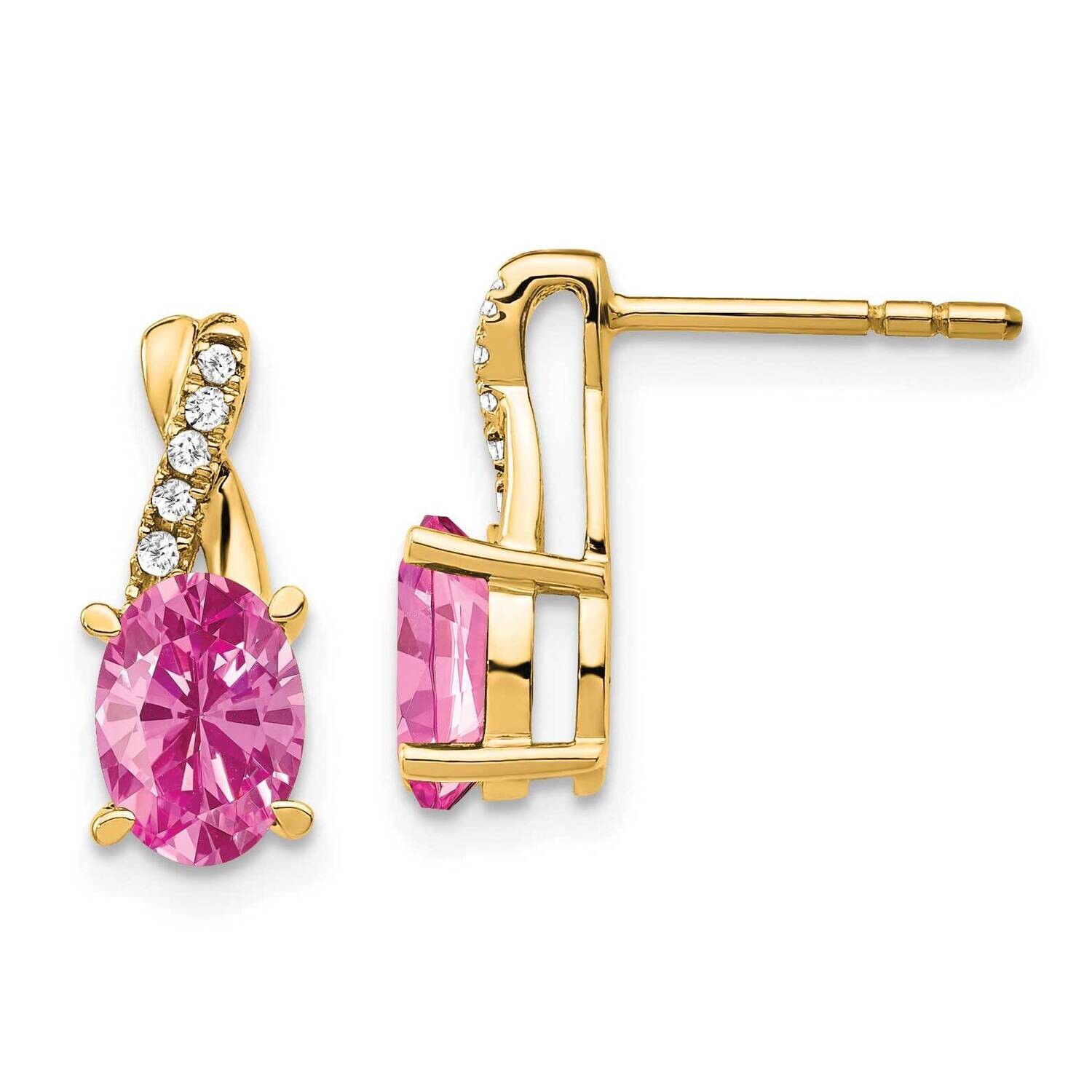 Created Pink Sapphire Diamond Earrings 10k Gold EM4235-CPS-006-1YA, MPN: EM4235-CPS-006-1YA, 191101…