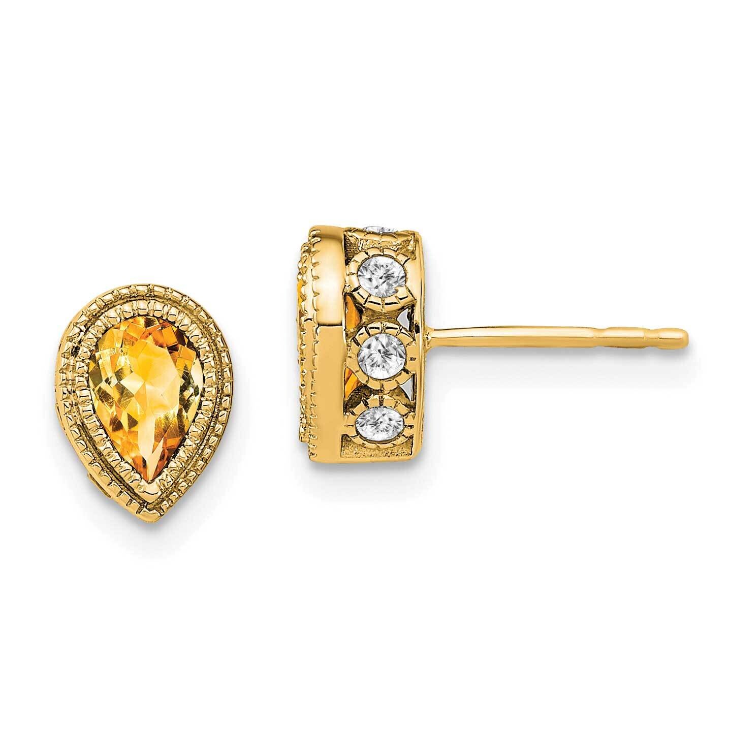 Pear Citrine Diamond Earrings 14k Gold EM7094-CI-032-YA, MPN: EM7094-CI-032-YA, 191101840661