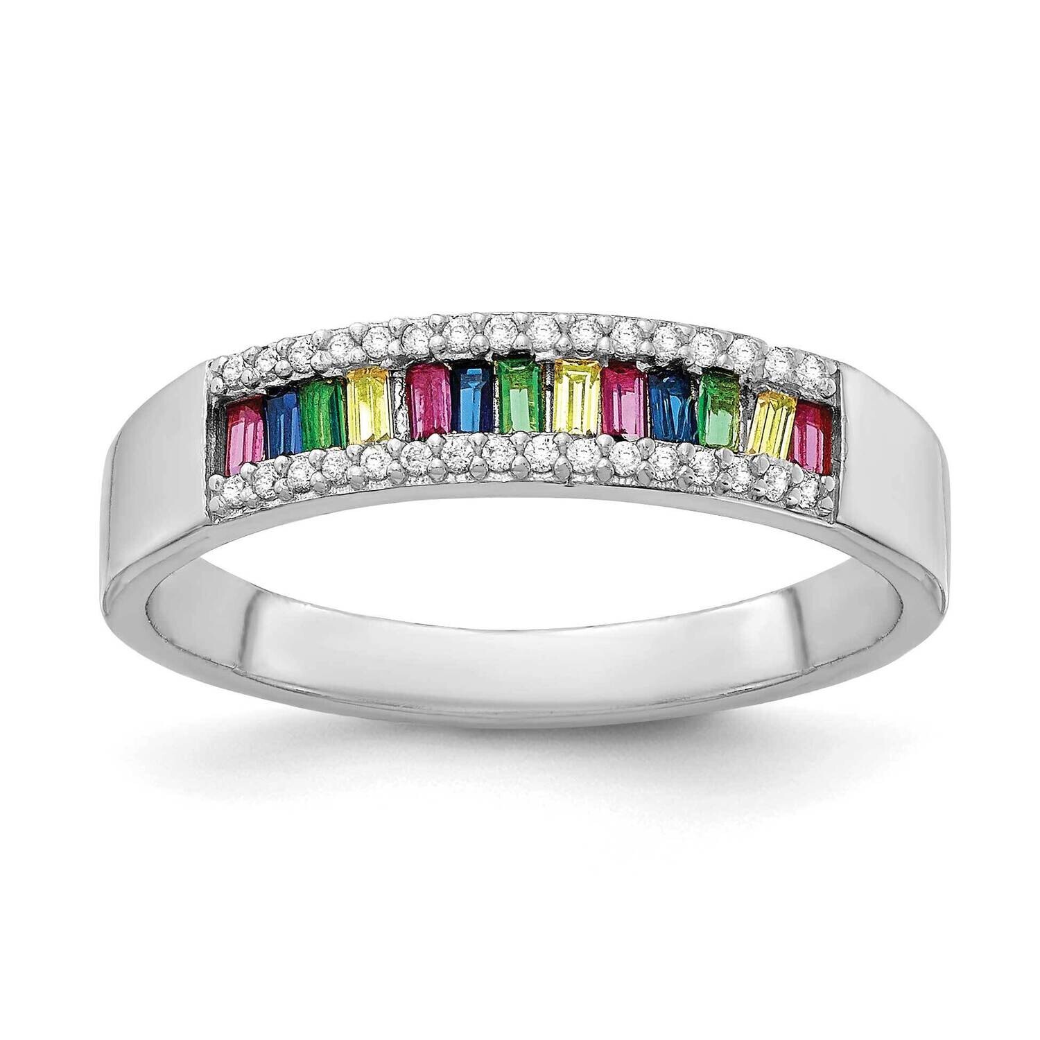 Prizma Colorful Baguette White CZ Ring Sterling Silver Rhodium-Plated QR7172