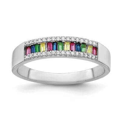 Prizma Colorful Baguette White CZ Ring Sterling Silver Rhodium-Plated QR7172, MPN: QR7172, 19110191…