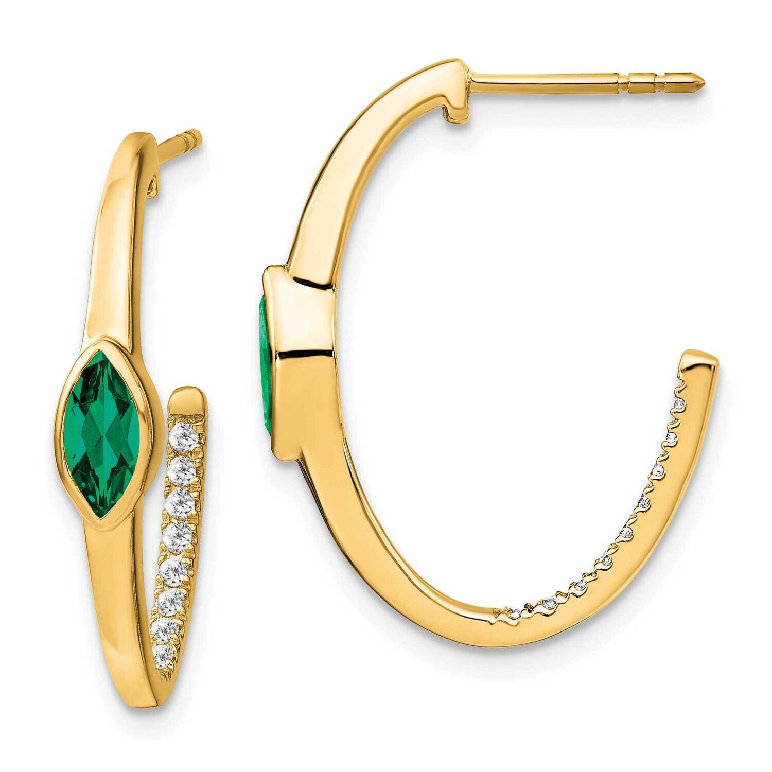 Marquise Created Emerald Diamond J-Hoop Earrings 14k Gold EM7217-EM-018-YA, MPN: EM7217-EM-018-YA, …