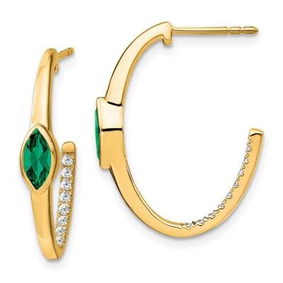 Marquise Created Emerald Diamond J-Hoop Earrings 14k Gold EM7217-EM-018-YA, MPN: EM7217-EM-018-YA, …