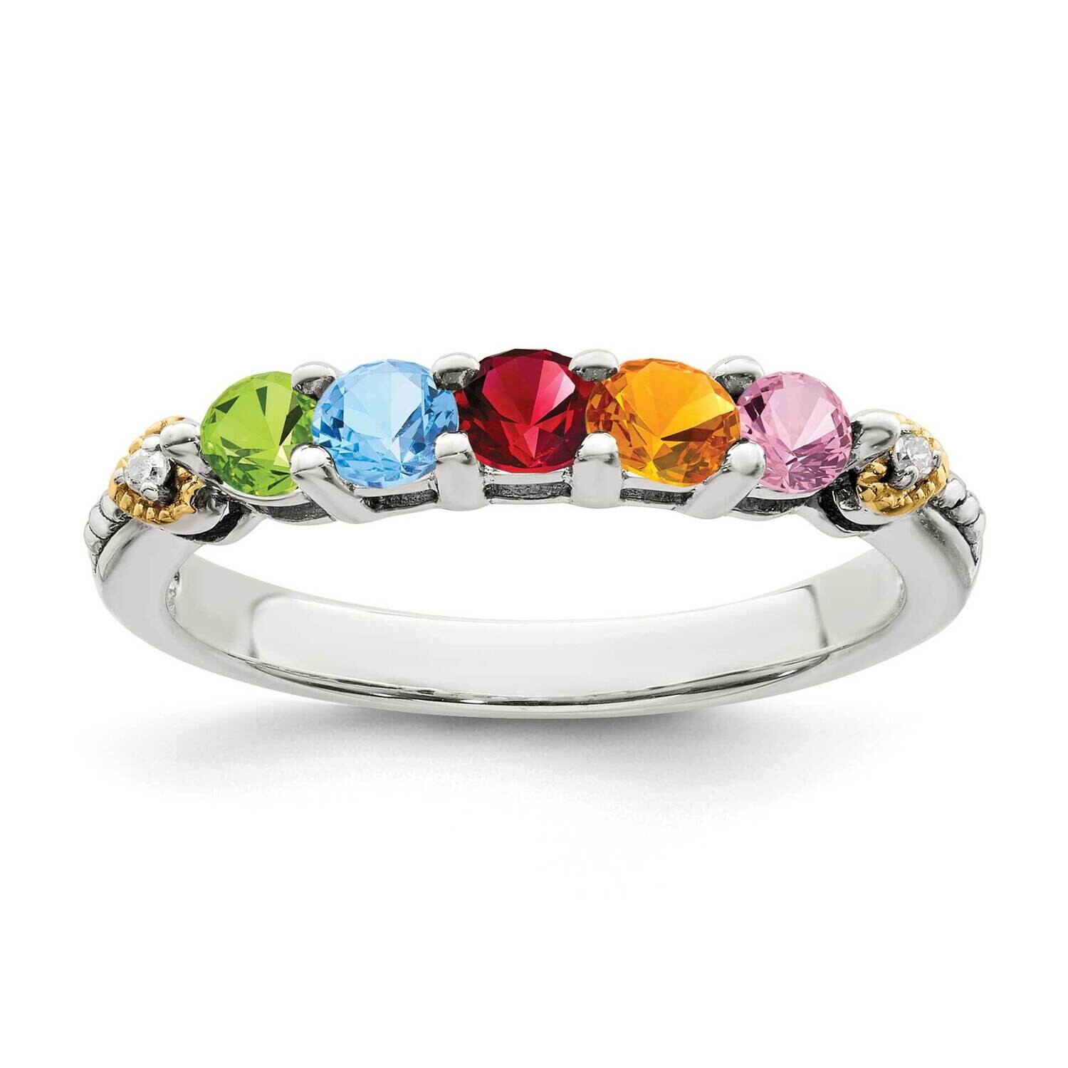 5-Stone Diamond Mother&#39;s Ring Sterling Silver Antiqued 14k QMR18_5, MPN: QMR18_5, 886774077314