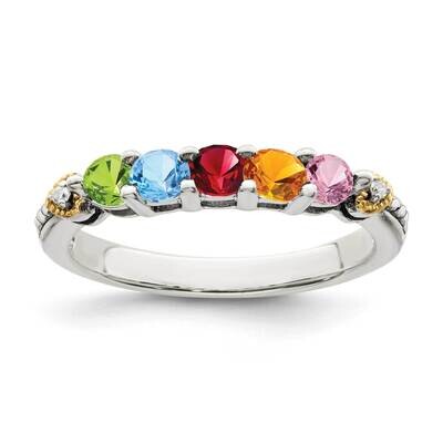 5-Stone Diamond Mother&#39;s Ring Sterling Silver Antiqued 14k QMR18_5, MPN: QMR18_5, 886774077314