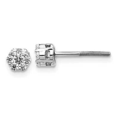 Diamond Cluster Screwback Earrings 10k White Gold EM5455-033-1WA, MPN: EM5455-033-1WA,