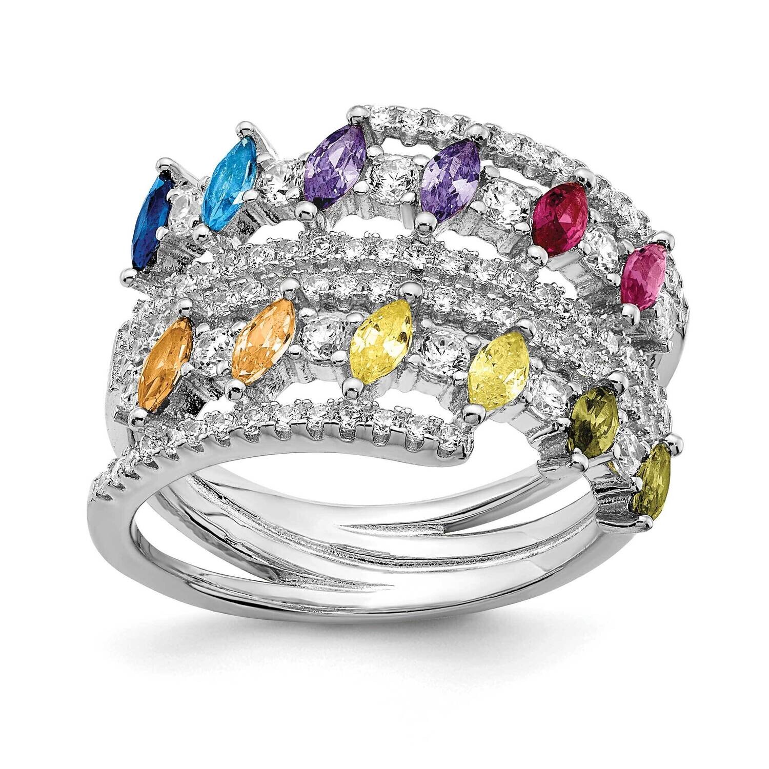 Prizma White Colorful Double Row Marquise CZ Ring Sterling Silver Rhodium-Plated QR7188, MPN: QR718…