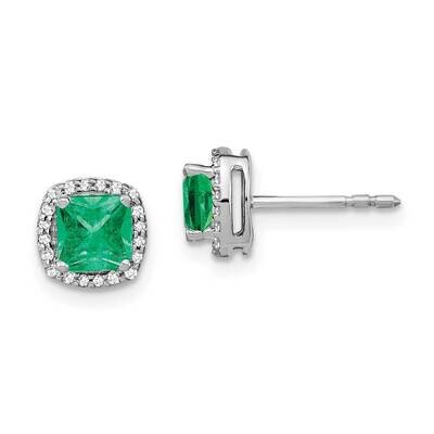 Cushion Emerald Diamond Halo Earrings 14k White Gold EM4241-EM-015-WA, MPN: EM4241-EM-015-WA, 19110…