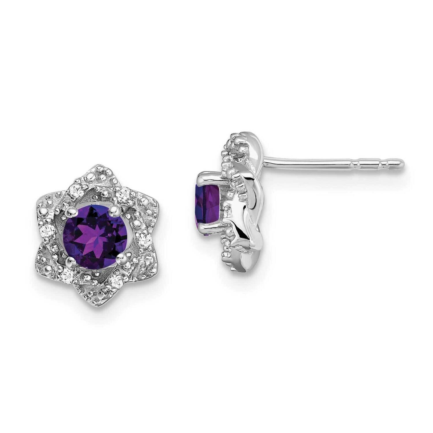 Amethyst Diamond Post Earrings 14k White Gold EM7459-AM-006-WA, MPN: EM7459-AM-006-WA, 191101843976