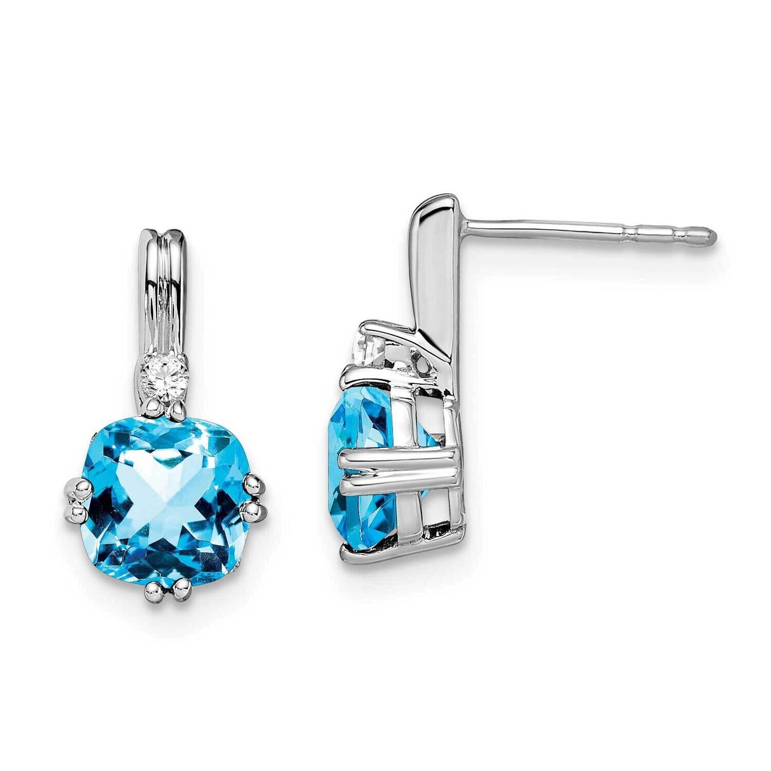 Cushion Blue Topaz Diamond Earrings 10k White Gold EM7083-BT-004-1WA, MPN: EM7083-BT-004-1WA, 19110…