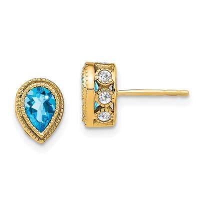 Pear Blue Topaz Diamond Earrings 14k Gold EM7094-BT-032-YA, MPN: EM7094-BT-032-YA, 191101840647