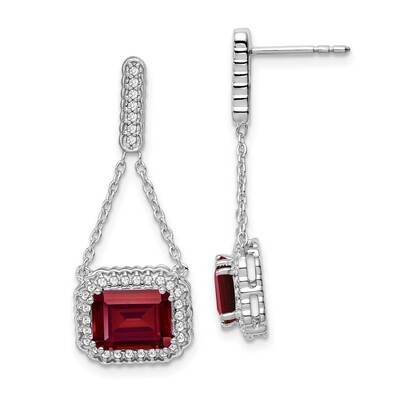 Created Ruby Diamond Dangle Earrings 14k White Gold EM7227-RU-033-WA, MPN: EM7227-RU-033-WA, 191101…