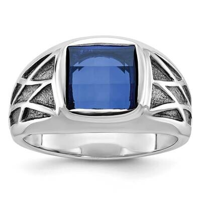 Black Rhodium Ibgoodman Men&#39;s Created Sapphire Complete Ring 14k White Gold B84491-4WCS by IBGoodma…