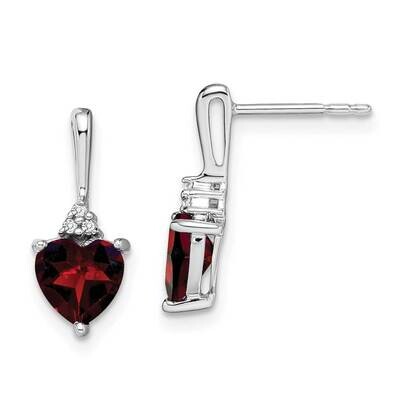 Garnet Diamond Heart Earrings 10k White Gold EM7029-GA-003-1WA, MPN: EM7029-GA-003-1WA, 191101834080