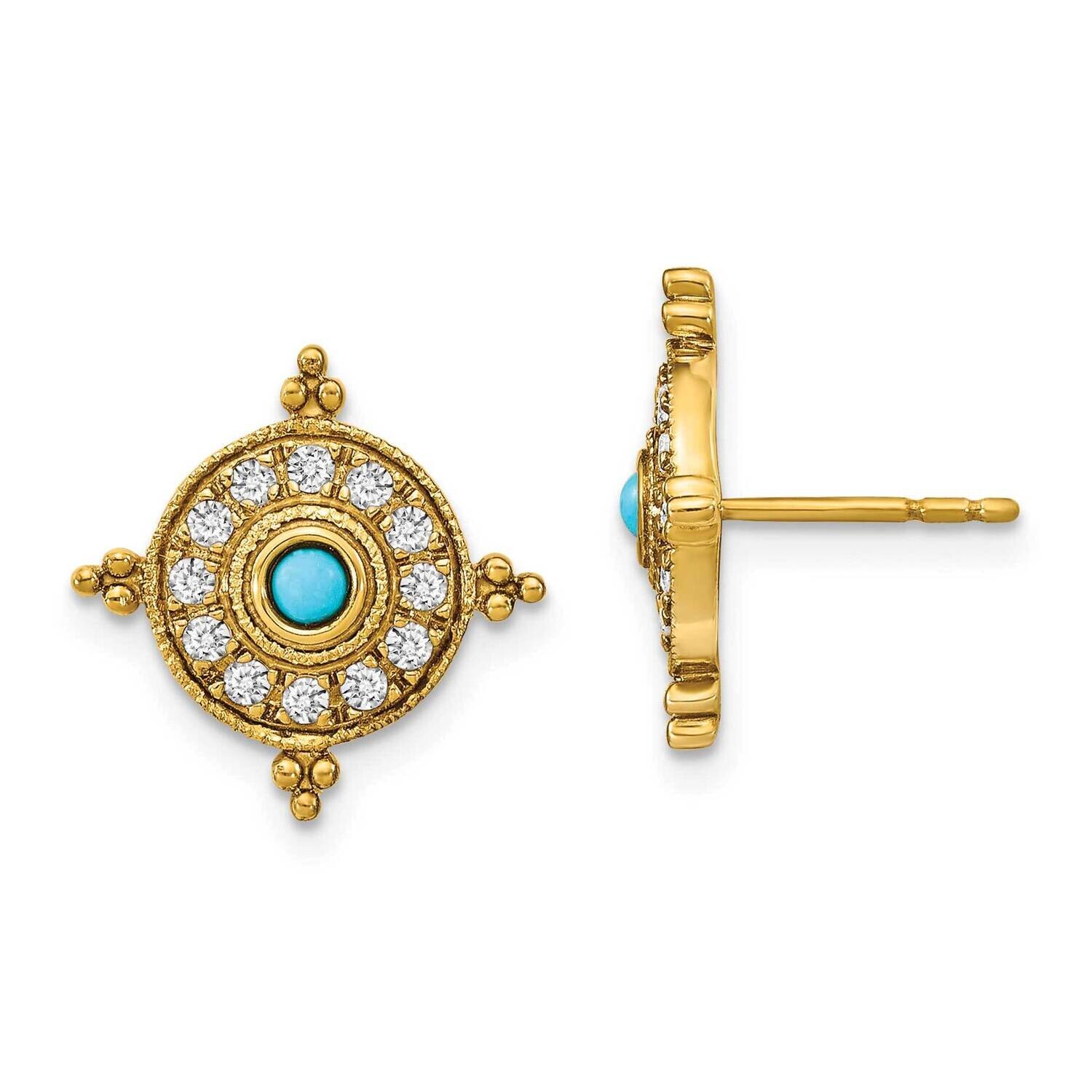Turquoise White Topaz Earrings 14k Gold EM7422-BTQ-Y, MPN: EM7422-BTQ-Y, 883957969206