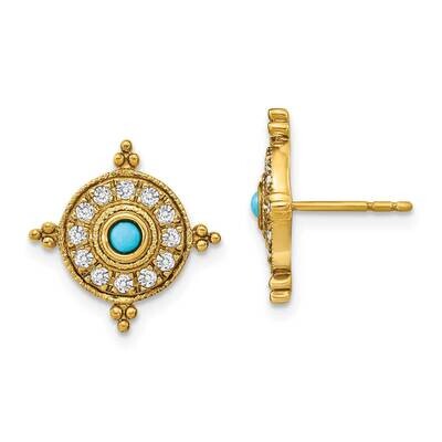 Turquoise White Topaz Earrings 14k Gold EM7422-BTQ-Y, MPN: EM7422-BTQ-Y, 883957969206