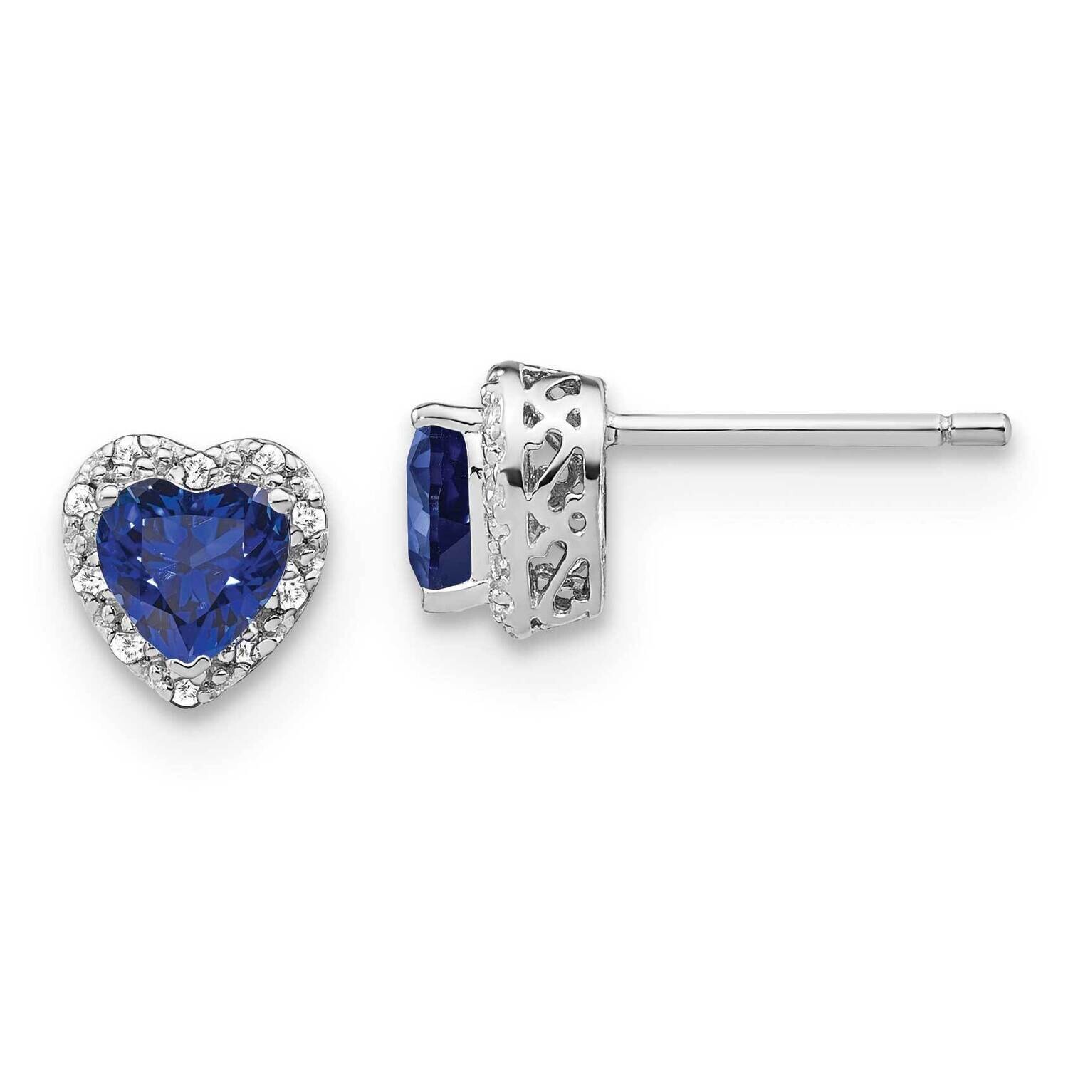 Created Sapphire Diamond Earrings Sterling Silver Rhodium-Plated EM7400-CSA-010-SSA, MPN: EM7400-CS…