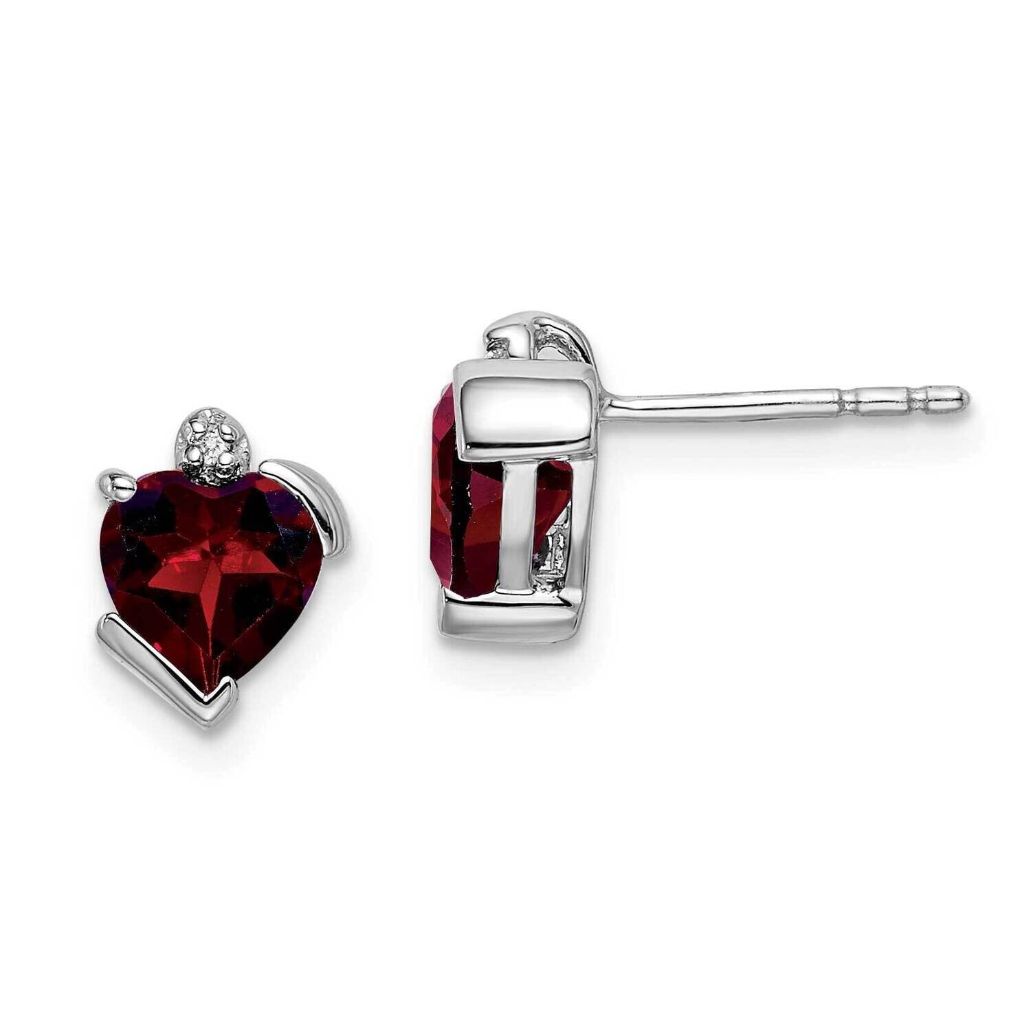 Garnet Diamond Heart Earrings 14k White Gold EM7028-GA-001-WA, MPN: EM7028-GA-001-WA, 191101839320