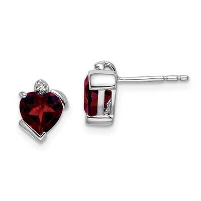 Garnet Diamond Heart Earrings 14k White Gold EM7028-GA-001-WA, MPN: EM7028-GA-001-WA, 191101839320