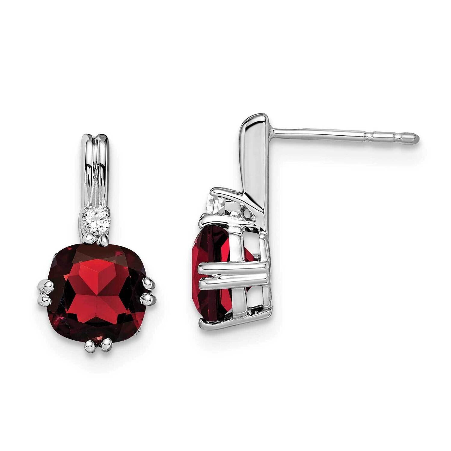 Cushion Garnet Diamond Earrings 14k White Gold EM7083-GA-004-WA, MPN: EM7083-GA-004-WA, 191101839795