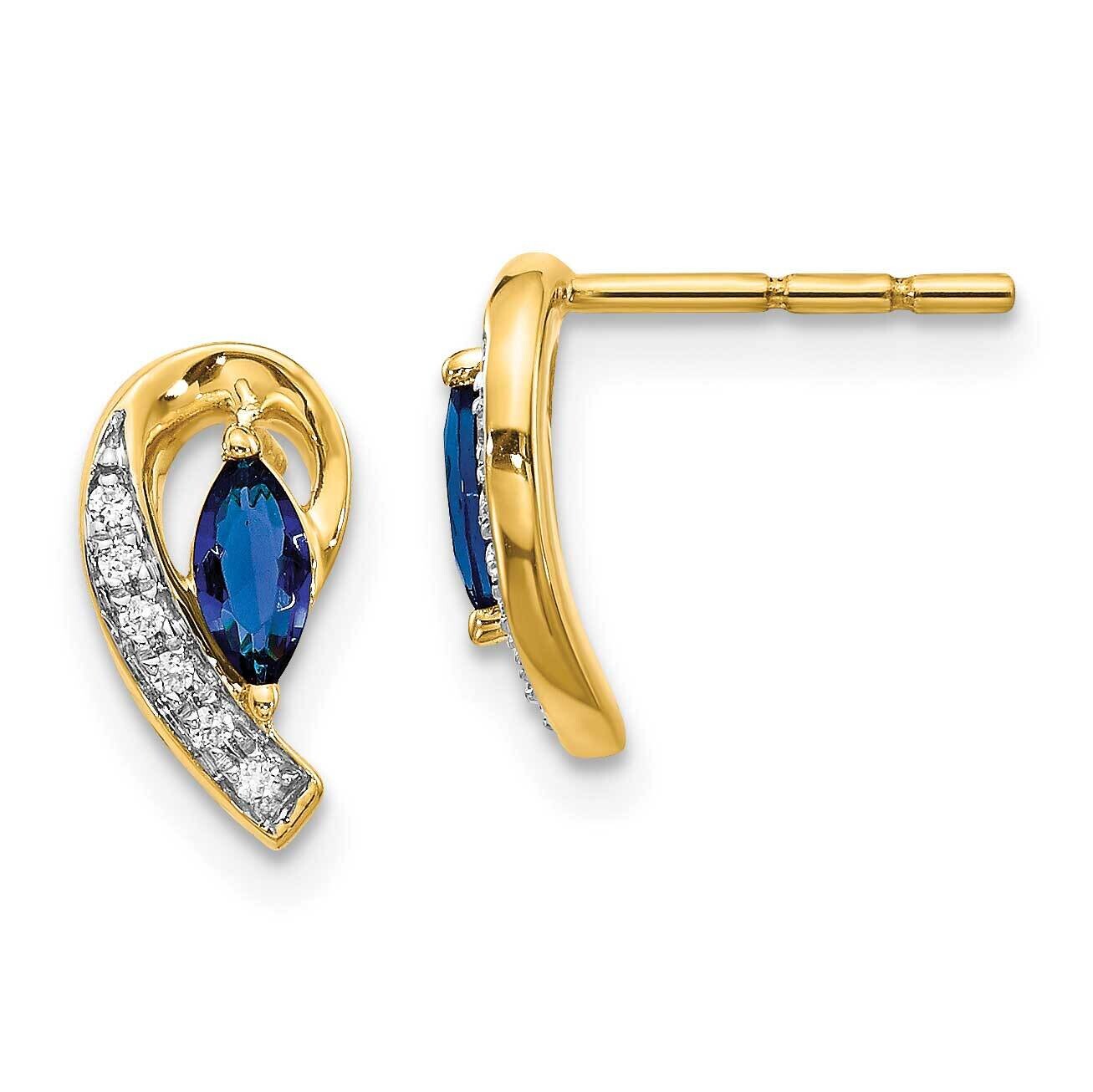 Diamond Sapphire Earrings 10k Gold EM5592-SA-005-1YA, MPN: EM5592-SA-005-1YA, 191101833847