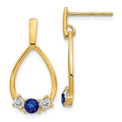 Blue White Sapphire Post Dangle Earrings 10k Gold EM5598-SA-1Y, MPN: EM5598-SA-1Y, 191101833939