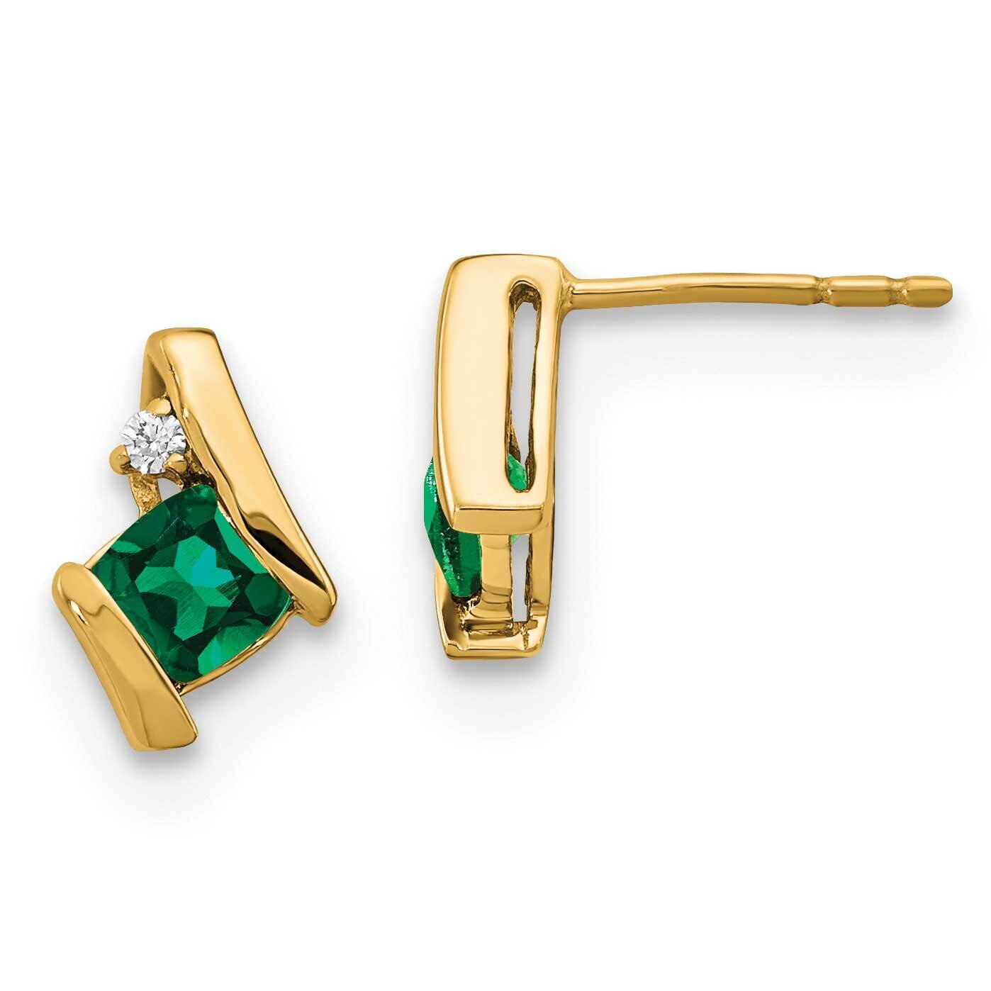 Cushion Cr. Emerald Diamond Earrings 10k Gold EM7398-CEM-003-1YA, MPN: EM7398-CEM-003-1YA,