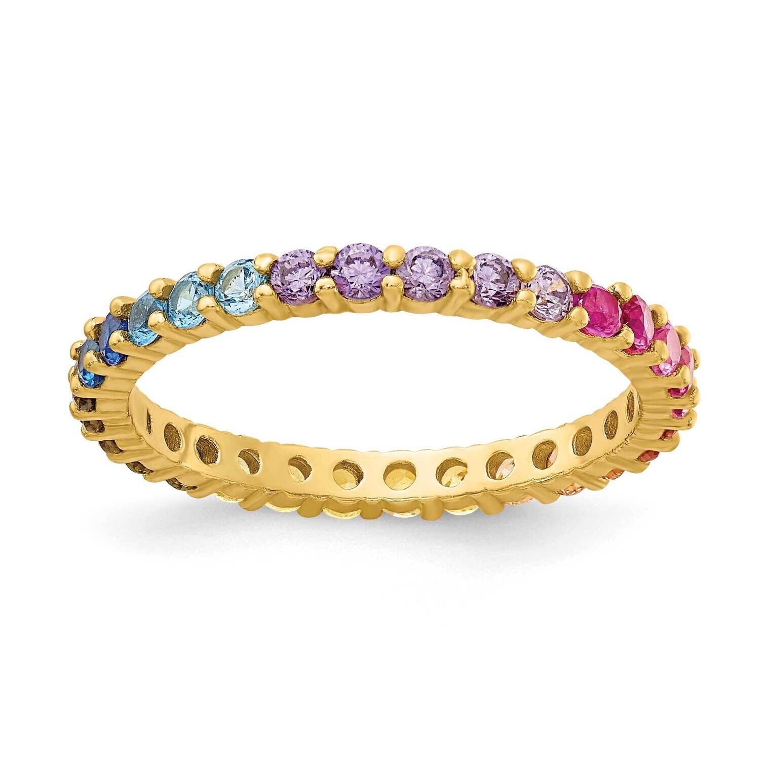 Prizma Flash Gold-Plated Colorful CZ Eternity BRing Sterling Silver Gold-Tone 14k QR7174GP