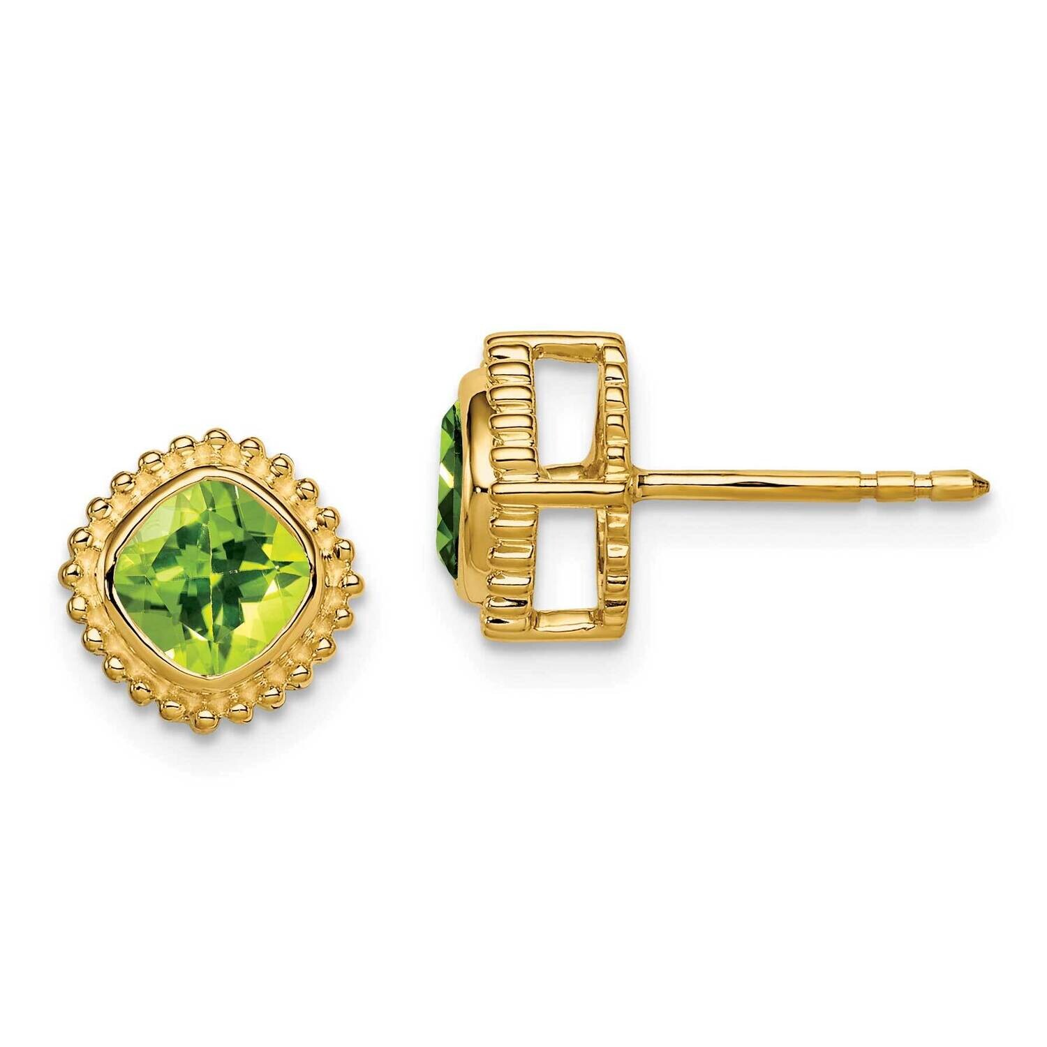 Cushion Peridot Earrings 10k Gold EM7201-PE-1Y, MPN: EM7201-PE-1Y, 191101834578