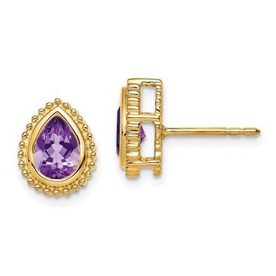 Pear Amethyst Post Earrings 14k Gold EM7203-AM-Y, MPN: EM7203-AM-Y, 191101842696