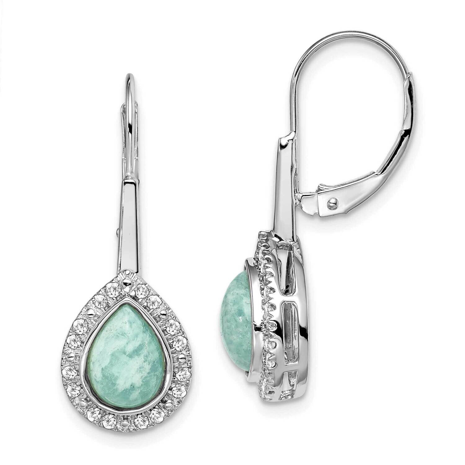 Pear Amazonite Diamond Leverback Earrings 14k White Gold EM7136-AZ-019-WA, MPN: EM7136-AZ-019-WA, 8…