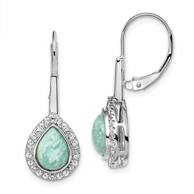 Pear Amazonite Diamond Leverback Earrings 14k White Gold EM7136-AZ-019-WA, MPN: EM7136-AZ-019-WA, 8…