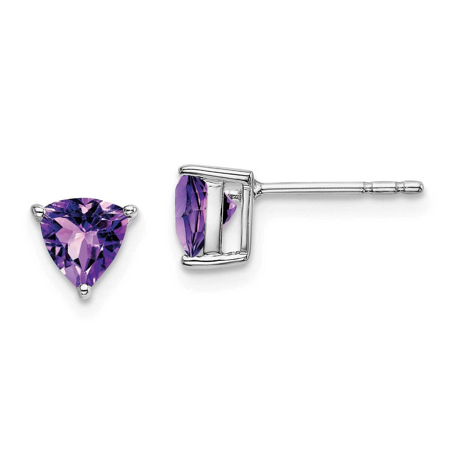 Trillion Amethyst Earrings 14k White Gold EM7100-AM-W, MPN: EM7100-AM-W, 191101841163